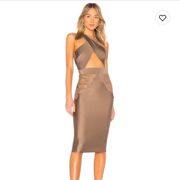 REVOLVE Brown Bodycon Cocktail Dress with Halter Neckline - Picture 1 of 2